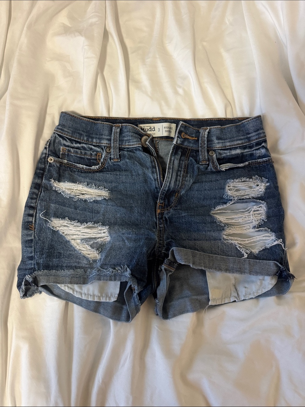 Mudd Distressed Dark Blue Jean Shorts